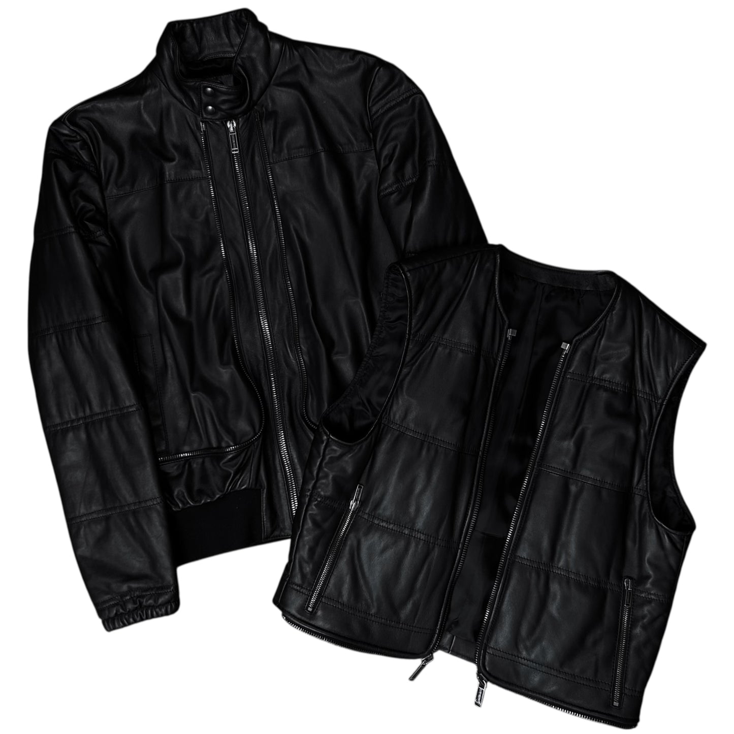 Dirk Bikkembergs Double Layered Zip Bomber Leather Jacket