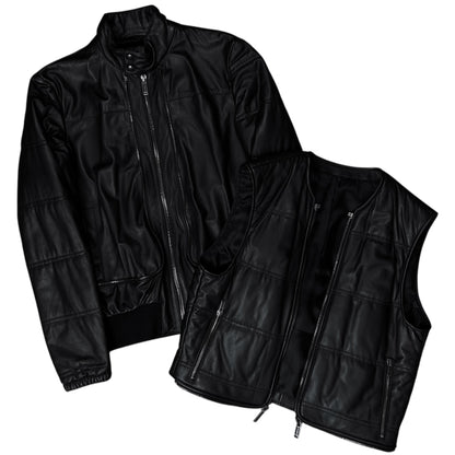 Dirk Bikkembergs Double Layered Zip Bomber Leather Jacket