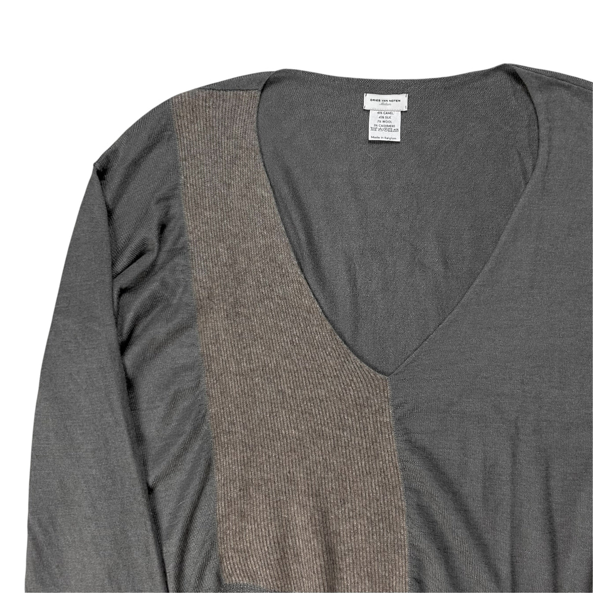 Dries Van Noten Asymmetric Bi-Material Silk V-Neck Sweater