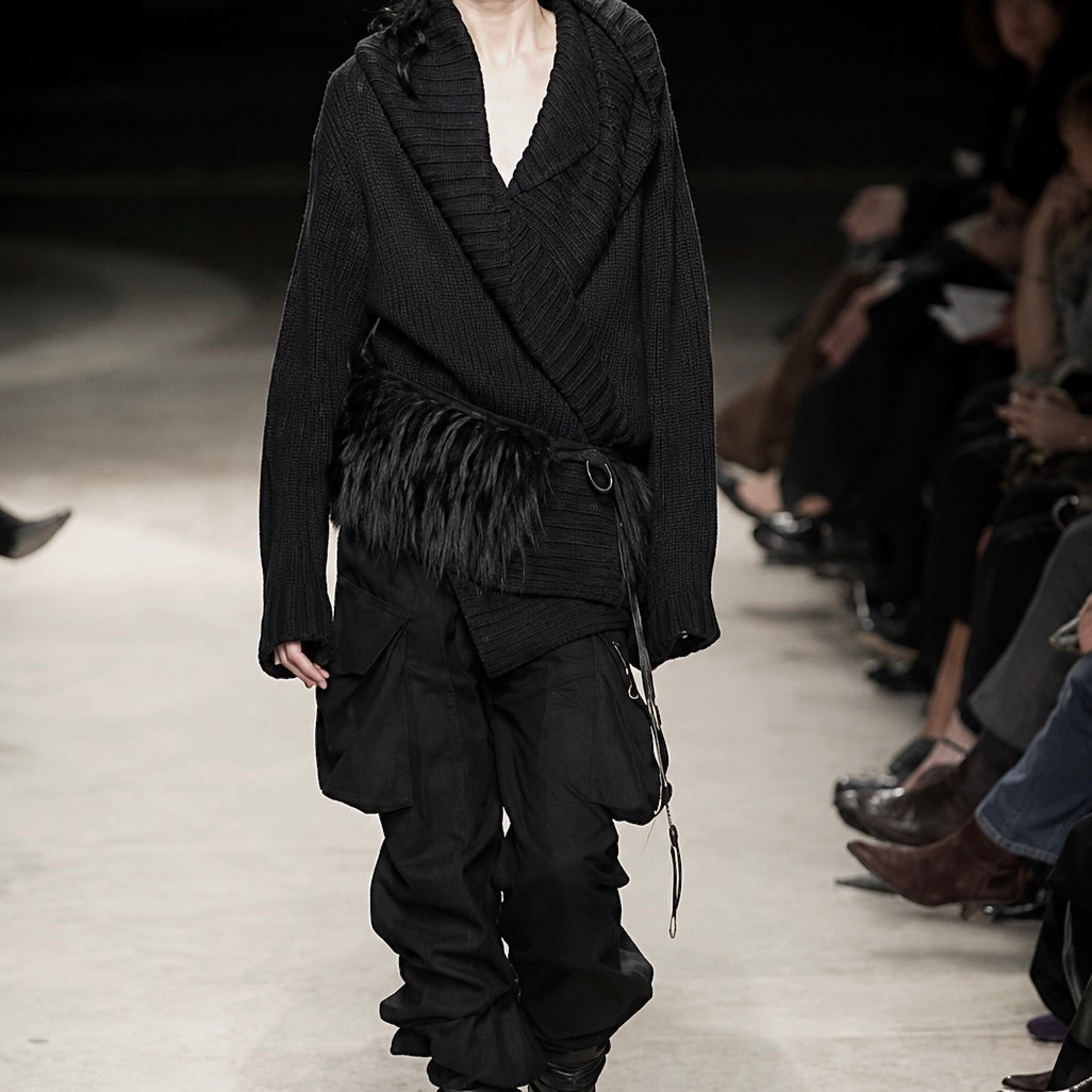 Ann Demeulemeester Hooded Leather String Cardigan - AW02