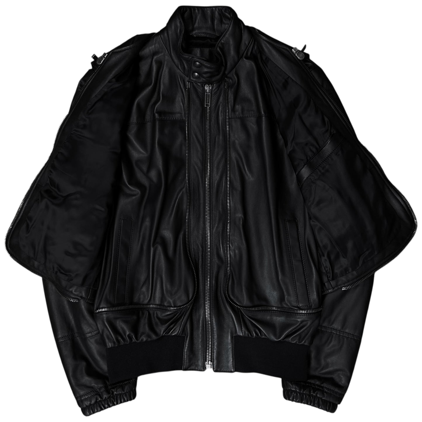 Dirk Bikkembergs Double Layered Zip Bomber Leather Jacket