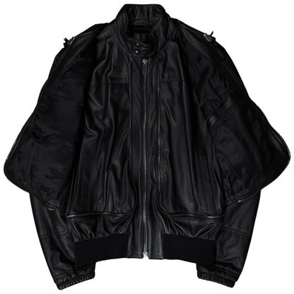 Dirk Bikkembergs Double Layered Zip Bomber Leather Jacket