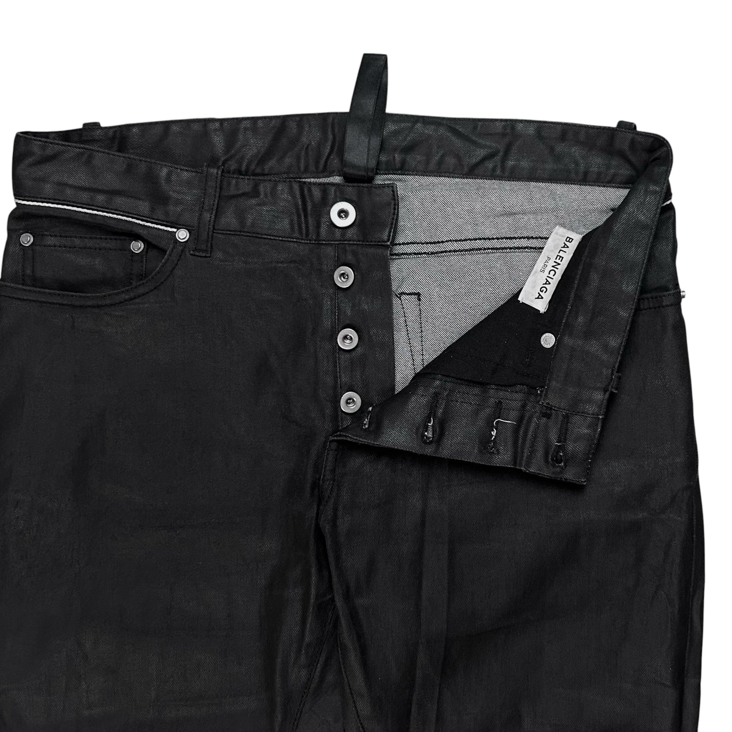 Balenciaga Waist Trimmed Waxed Capri Denim Shorts - SS13