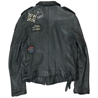 Dirk Bikkembergs Punk Patch Perfecto Sheep Leather Jacket
