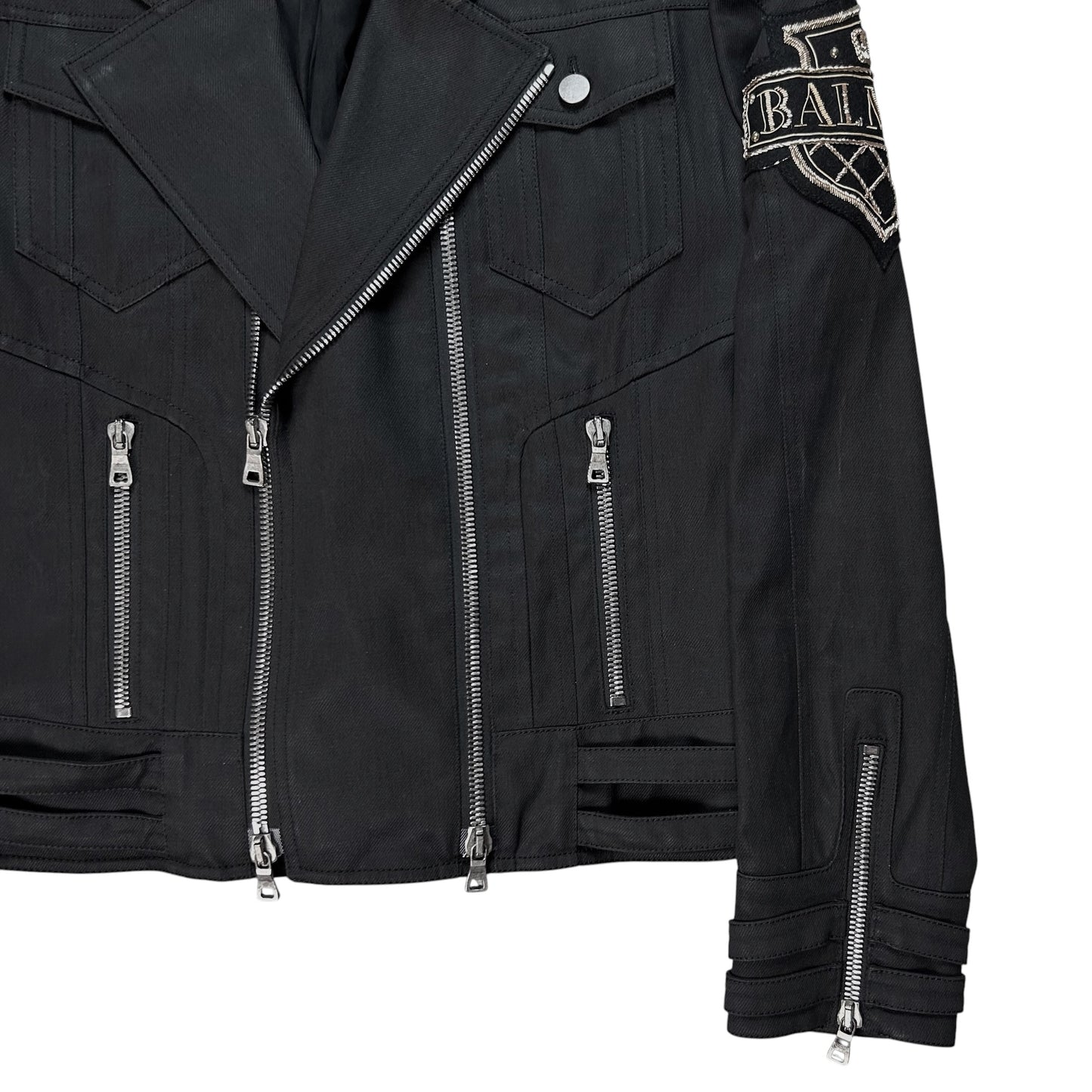 Balmain by Olivier Rousteing Multi Zip Waxed Crest Biker Jacket - SS18