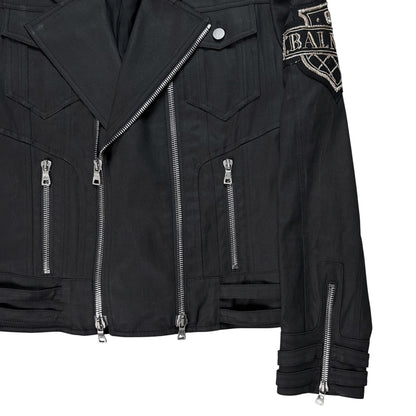 Balmain by Olivier Rousteing Multi Zip Waxed Crest Biker Jacket - SS18