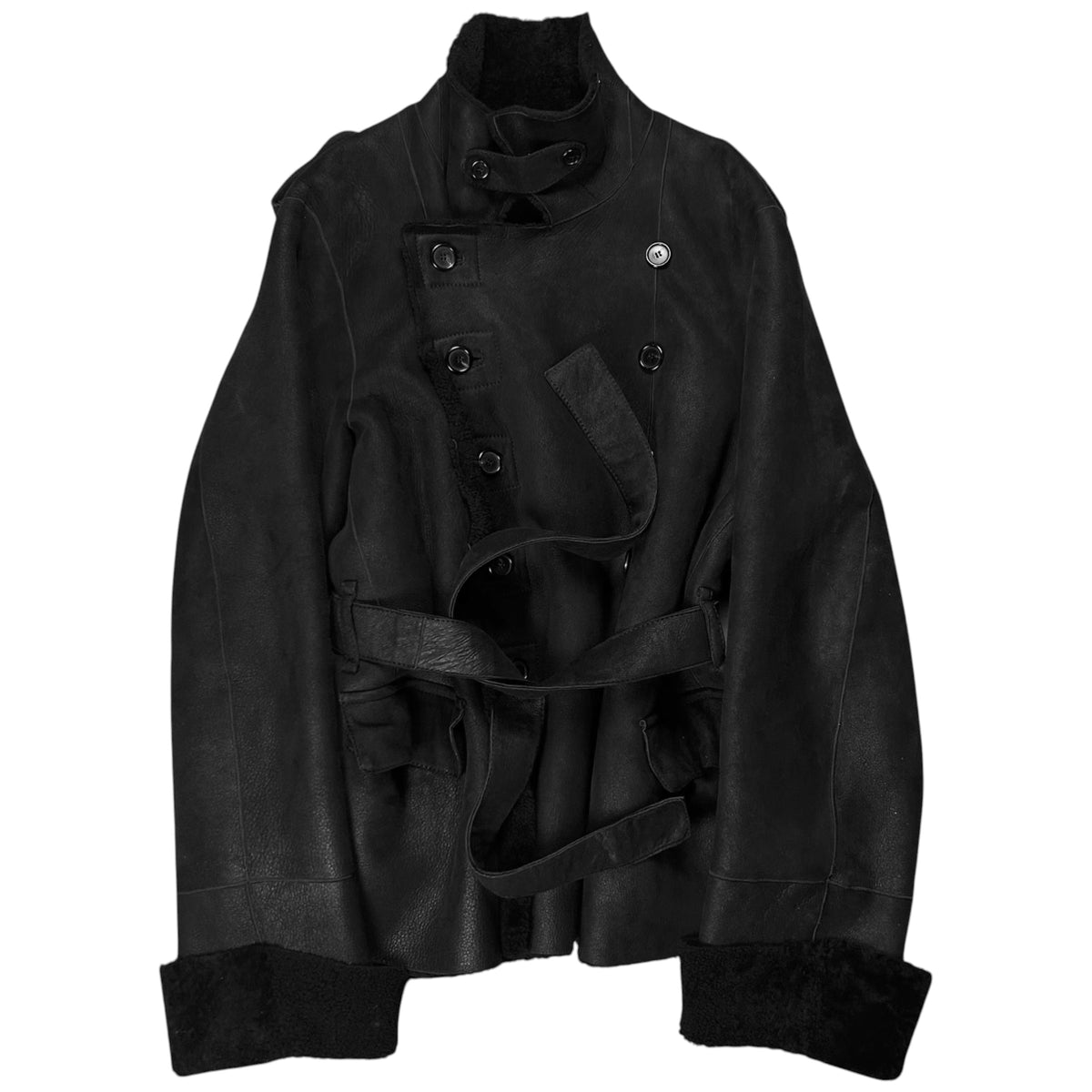 Ann Demeulemeester Double Breasted Belted Shearling Leather Jacket - AW19