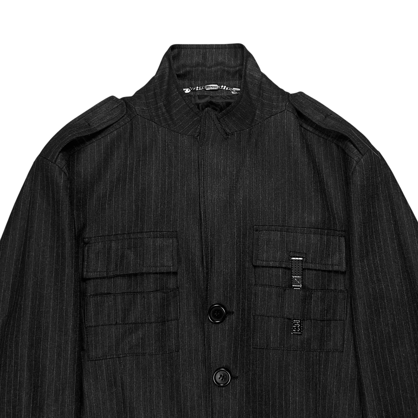 Dirk Bikkembergs Metal Clip Pinstripe Military Blazer