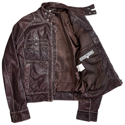 Dirk Bikkembergs Contrast Stitch Sheep Leather Jacket