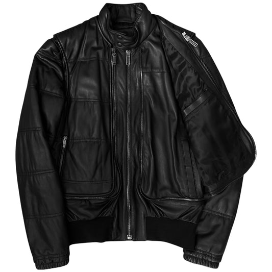 Dirk Bikkembergs Double Layered Zip Bomber Leather Jacket