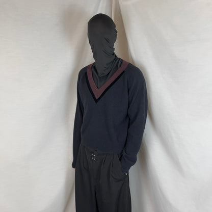 Dries Van Noten Velvet Trimmed V-Neck Cashmere Knit Sweater