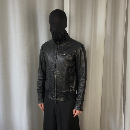 Dirk Bikkembergs Waxed Leather Bomber Jacket