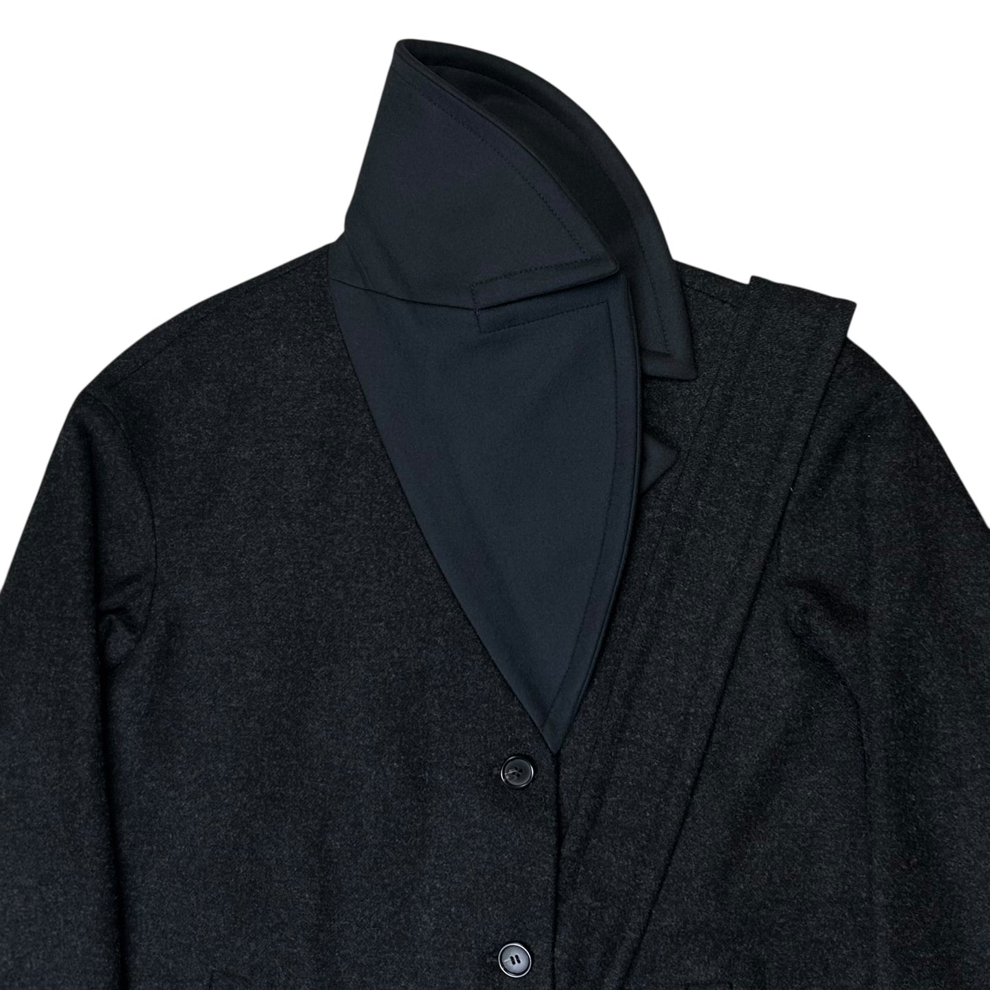 Jil Sander Belted Dual Fabric Wide Lapel Wool Coat