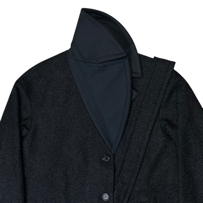 Jil Sander Belted Dual Fabric Wide Lapel Wool Coat
