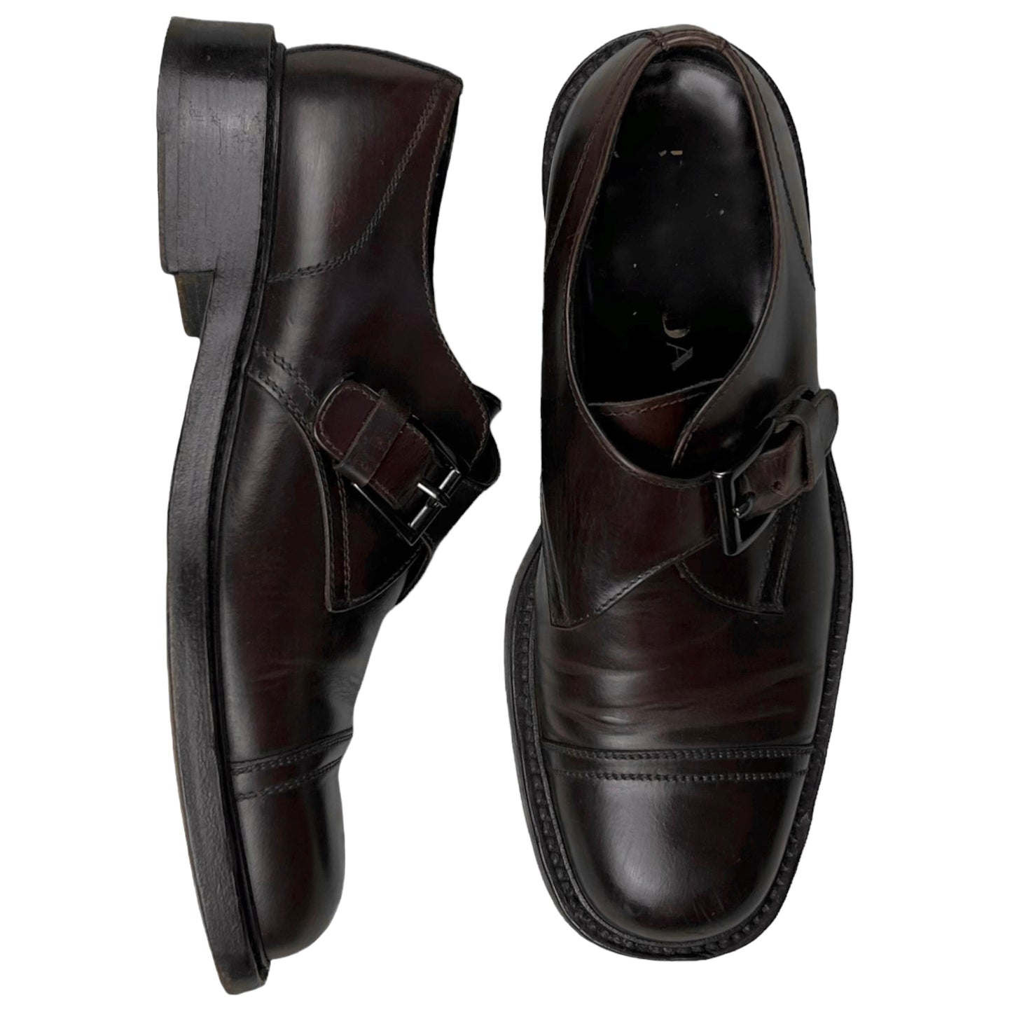 Prada Panelled Round Toe Monk Strap Derbies