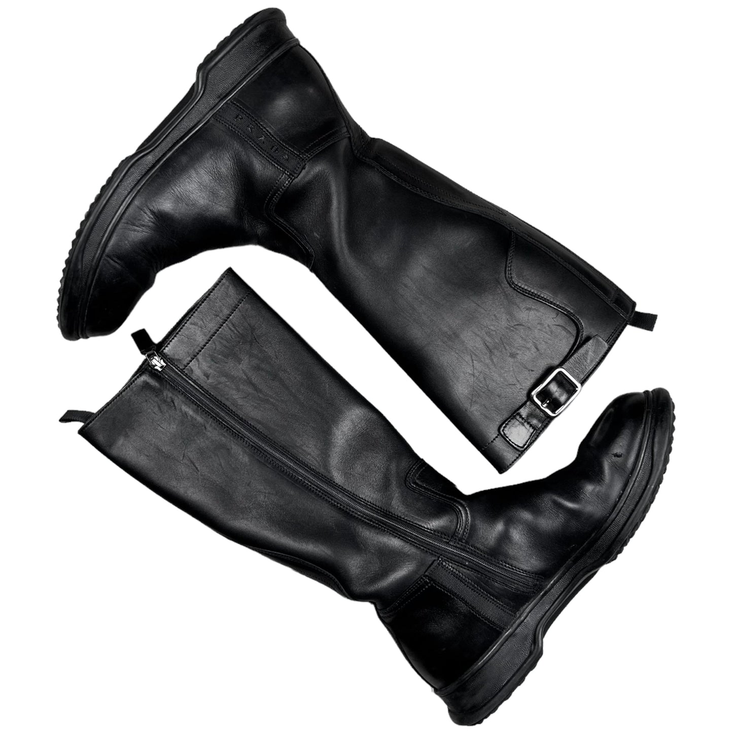 Prada Panelled Tall Buckle Boots