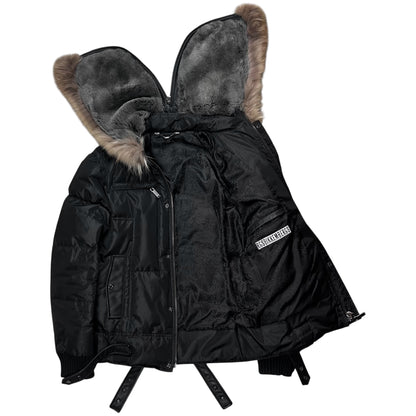 Dirk Bikkembergs Belted Rabbit Fur Hood Puffer Jacket - AW09