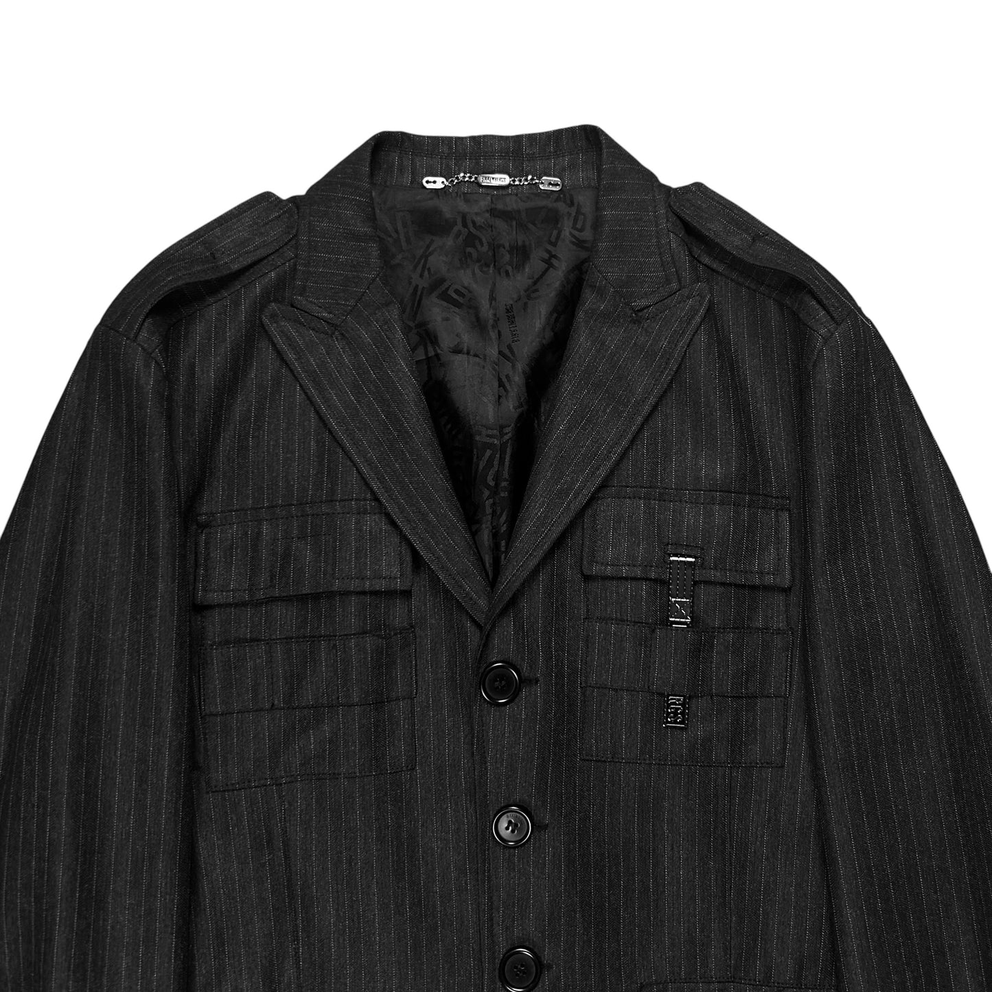Dirk Bikkembergs Metal Clip Pinstripe Military Blazer