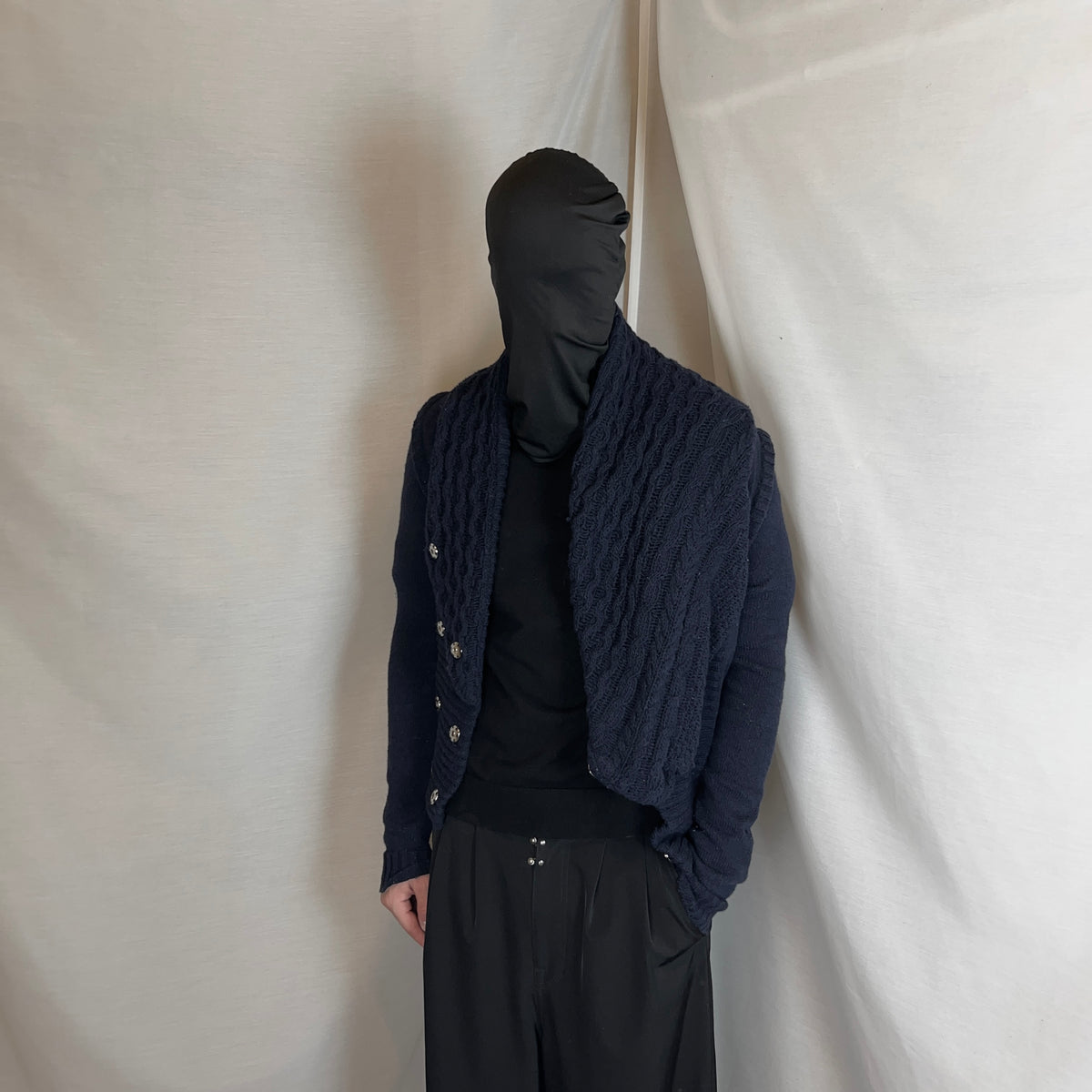 Balenciaga Distorted Cable Knit Snap Shawl Cardigan - AW07