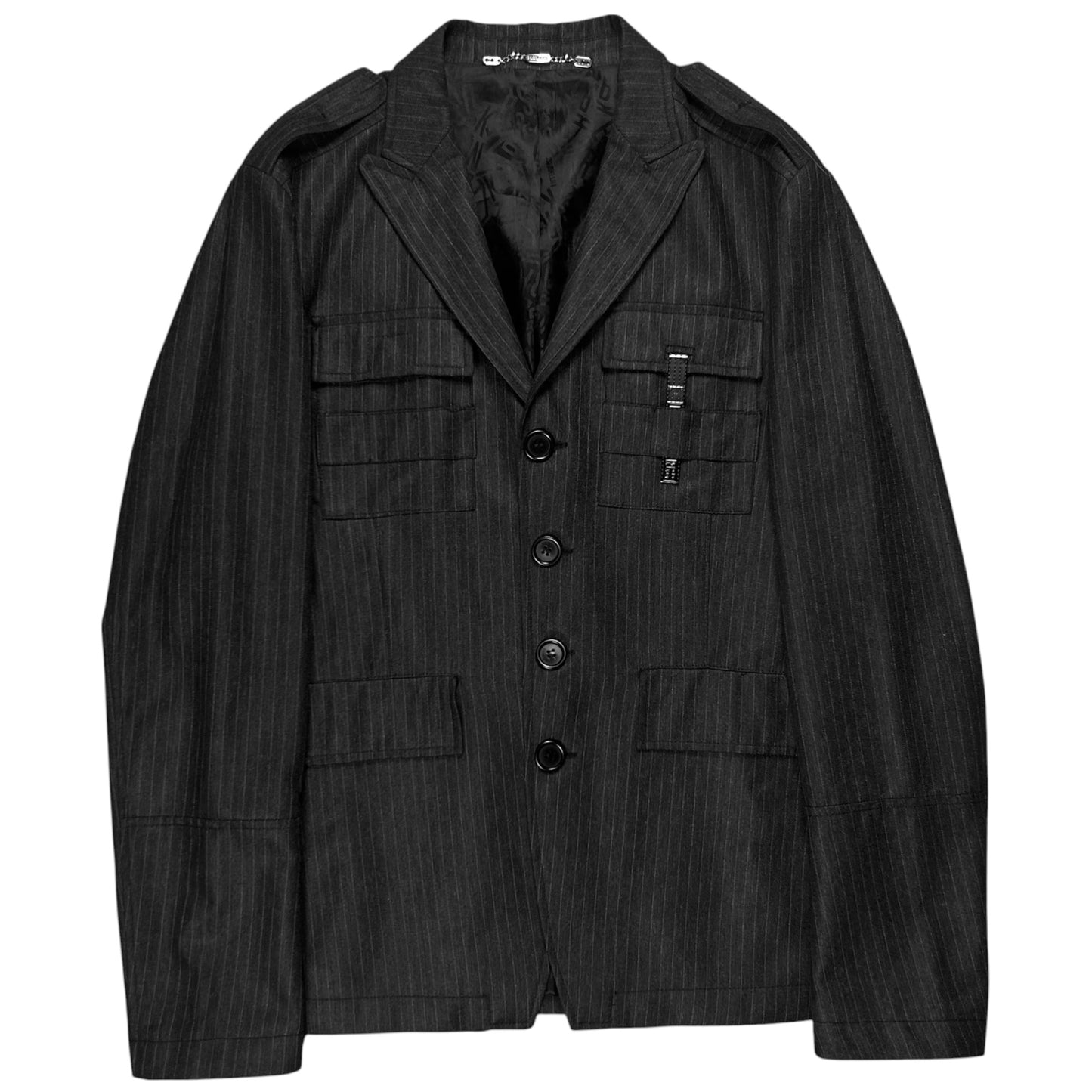 Dirk Bikkembergs Metal Clip Pinstripe Military Blazer