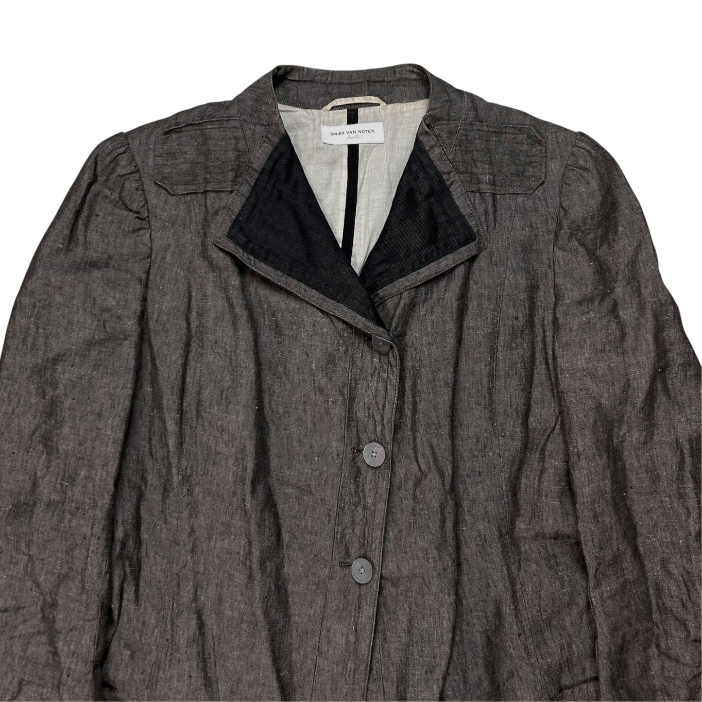 Dries Van Noten Contrast Fold Neck Linen Jacket - SS04