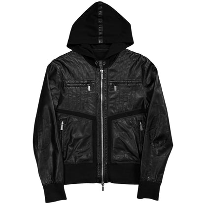 Dirk Bikkembergs Hooded Zip Bomber Leather Jacket