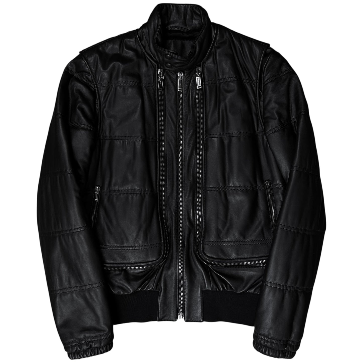 Dirk Bikkembergs Double Layered Zip Bomber Leather Jacket