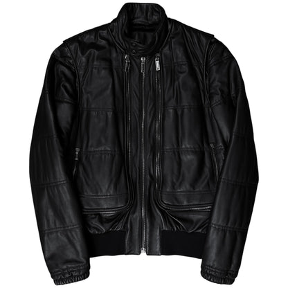 Dirk Bikkembergs Double Layered Zip Bomber Leather Jacket