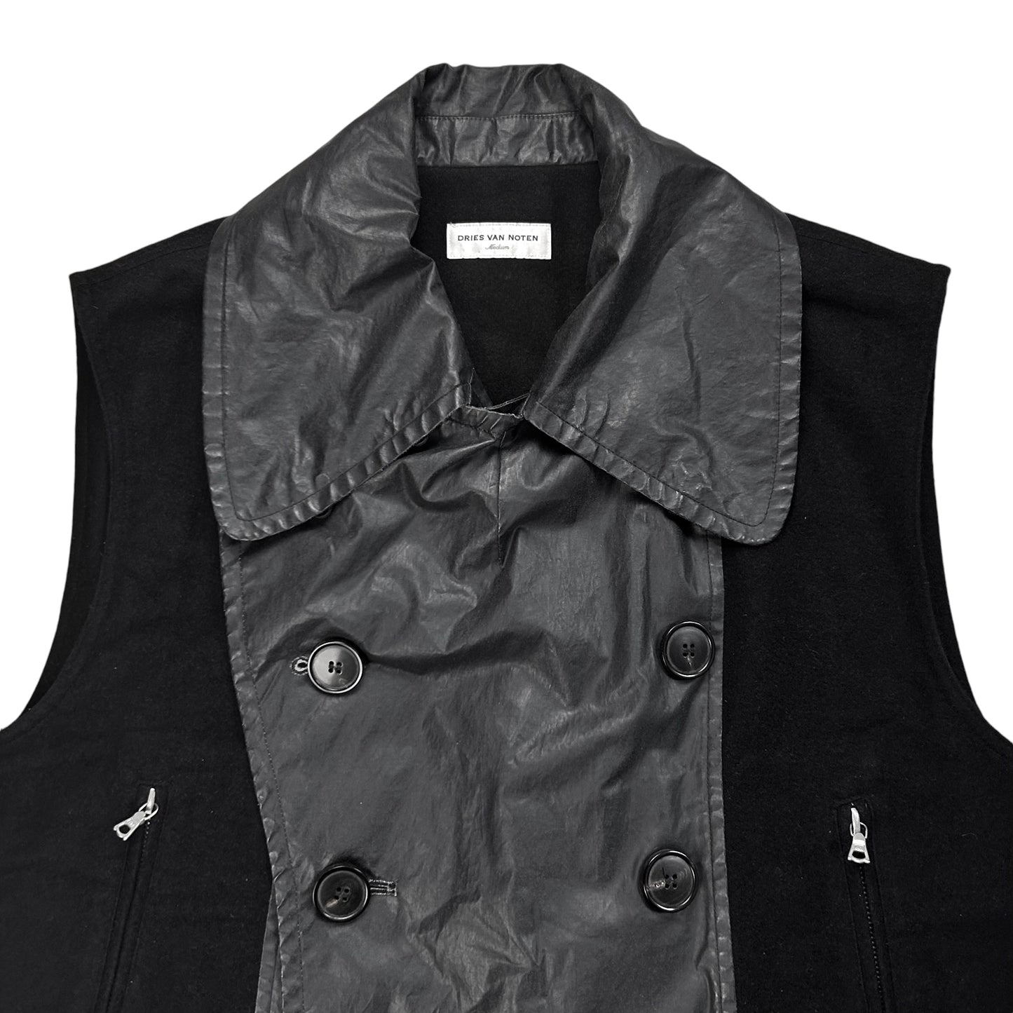 Dries Van Noten Double Breasted Waxed Panel Wool Vest