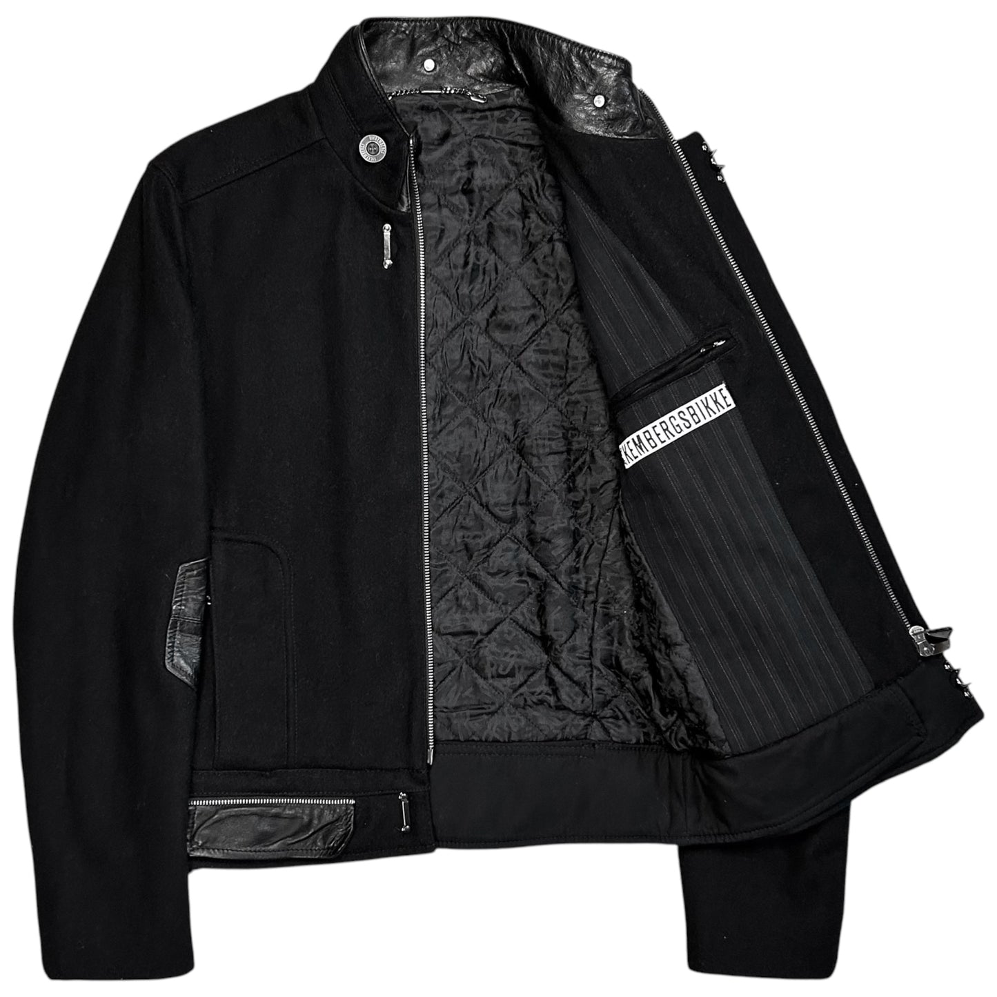 Dirk Bikkembergs Leather Patched Zip Biker Wool Jacket