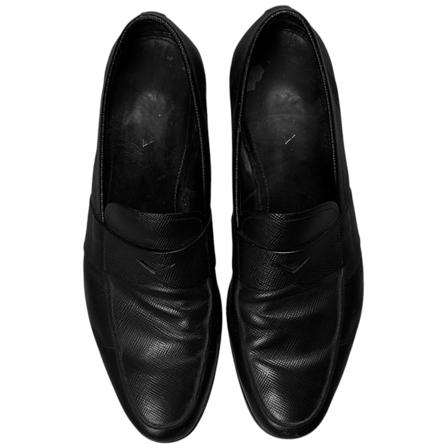 Prada Metal Heel Saffiano Penny Loafers