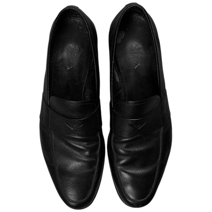 Prada Metal Heel Saffiano Penny Loafers