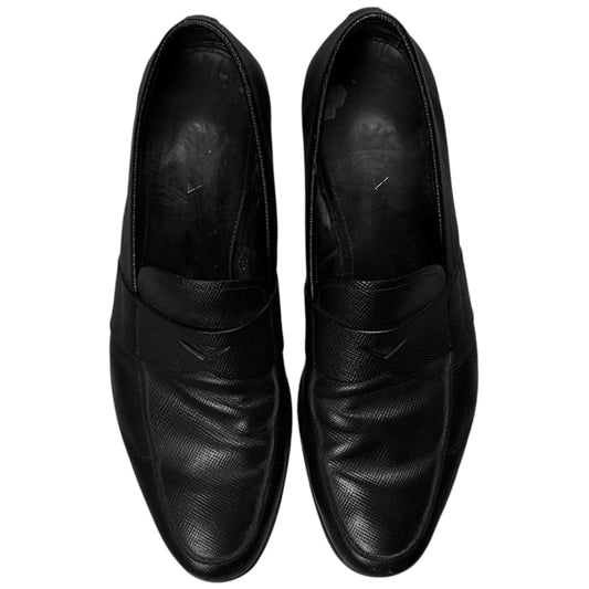 Prada Metal Heel Saffiano Penny Loafers