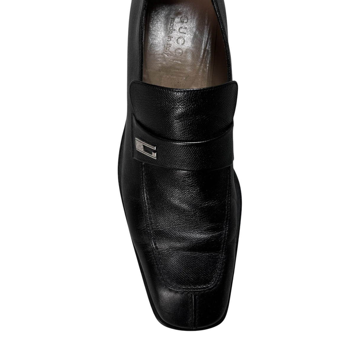 Gucci by Tom Ford G-Logo Metal Pin Saffiano Loafers - 90s
