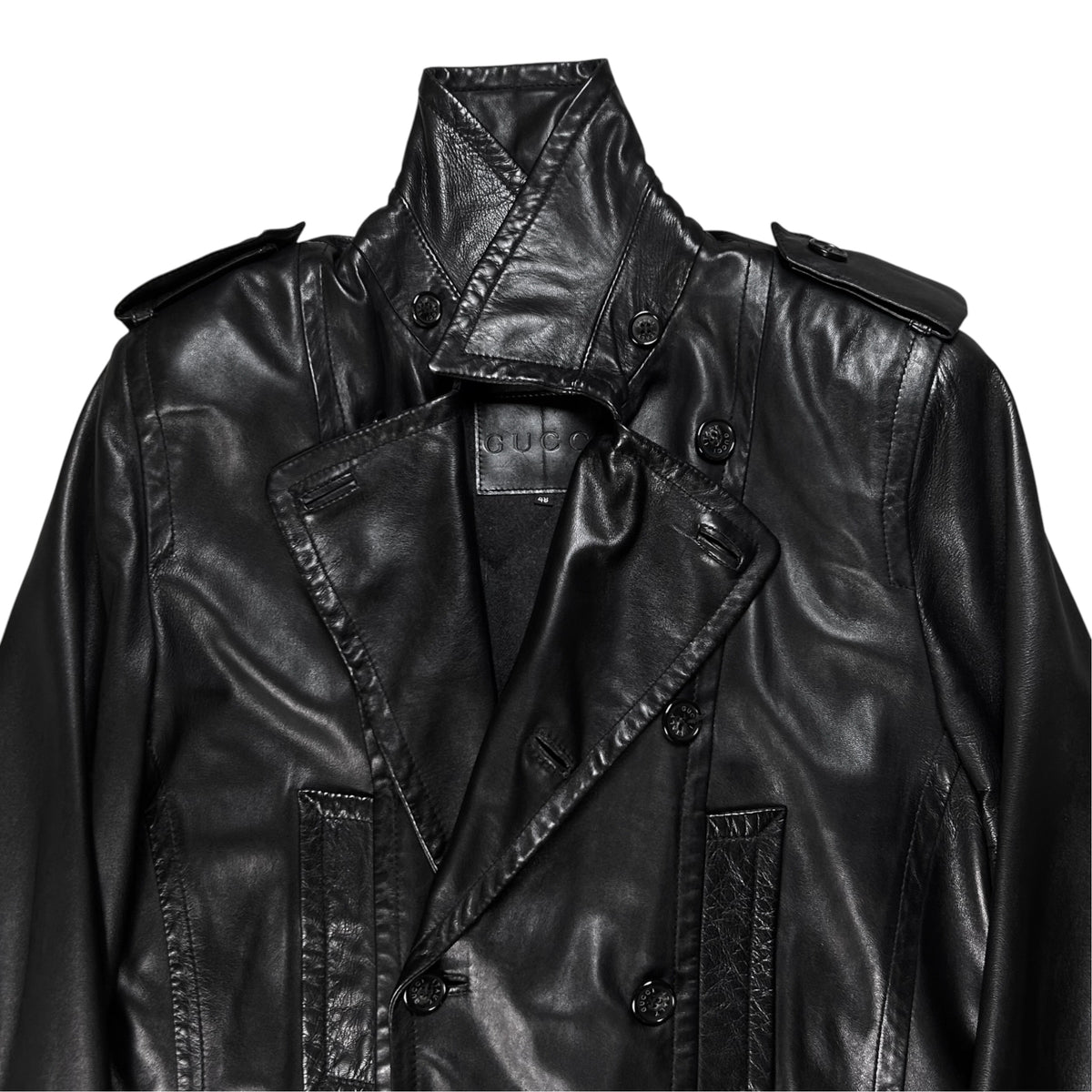 Gucci by Tom Ford Military Leather Peacoat - AW96