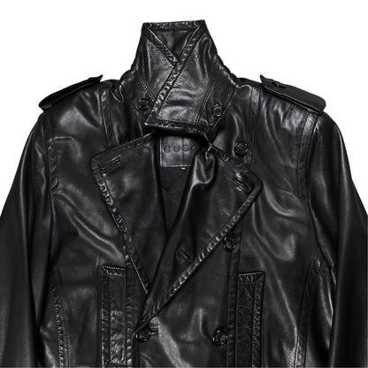 Gucci by Tom Ford Military Leather Peacoat - AW96