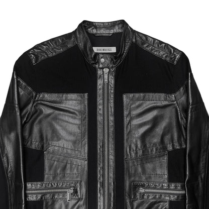 Dirk Bikkembergs Hybrid Leather Mesh Moto Jacket