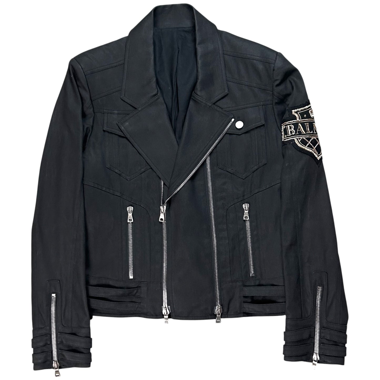 Balmain by Olivier Rousteing Multi Zip Waxed Crest Biker Jacket - SS18