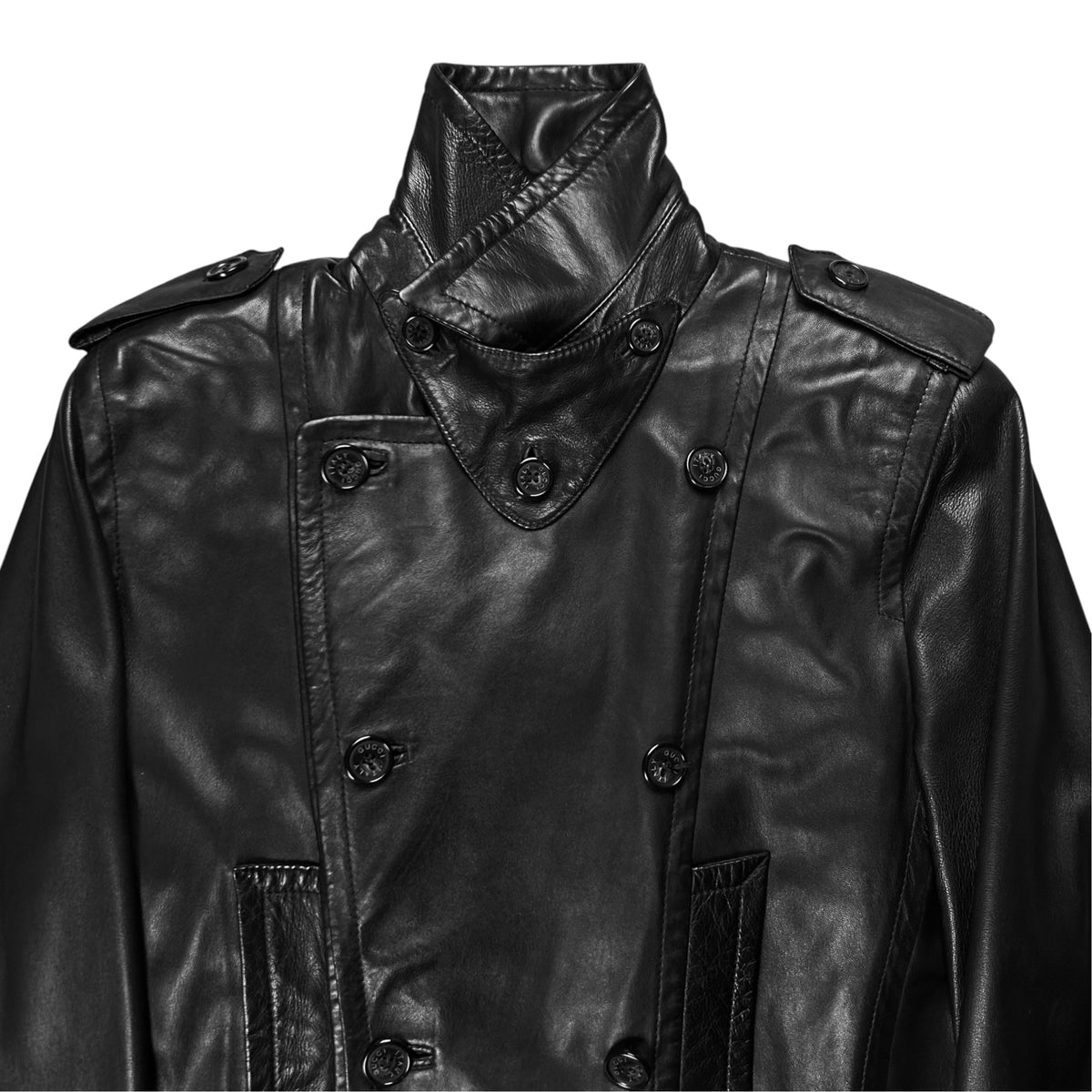 Gucci by Tom Ford Military Leather Peacoat - AW96