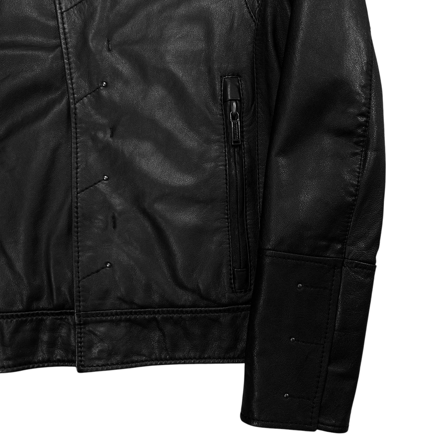 Dirk Bikkembergs Asymmetric Shoulder Stud Leather Jacket