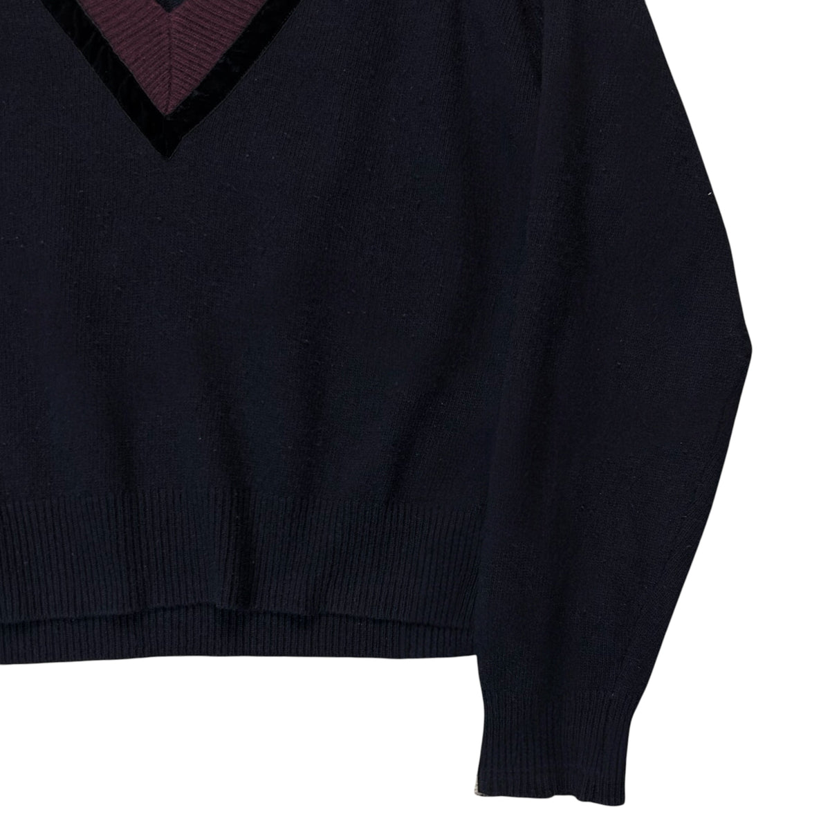 Dries Van Noten Velvet Trimmed V-Neck Cashmere Knit Sweater