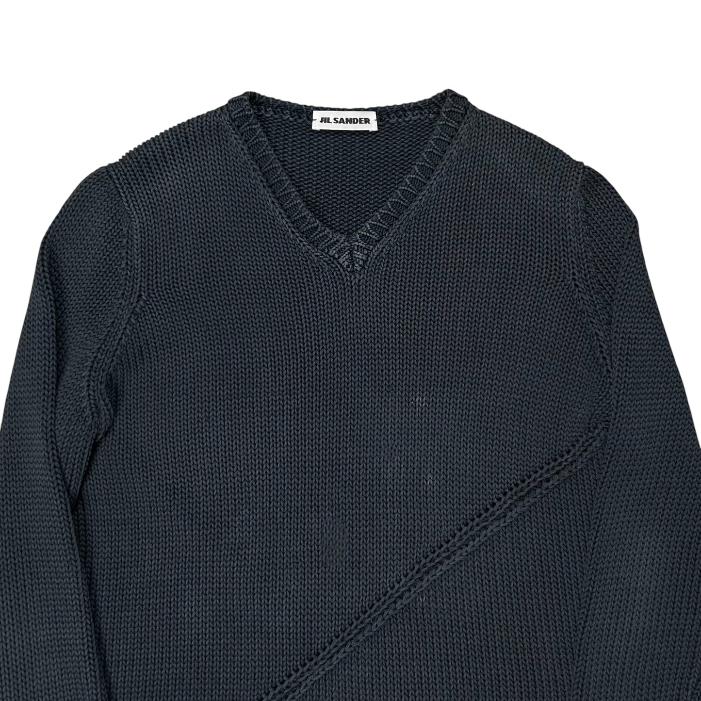 Jil Sander Asymmtric Perforated Stripe V-Neck Knit Sweater - 2000s