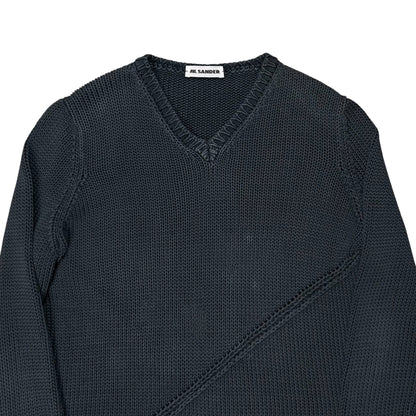 Jil Sander Asymmtric Perforated Stripe V-Neck Knit Sweater - 2000s