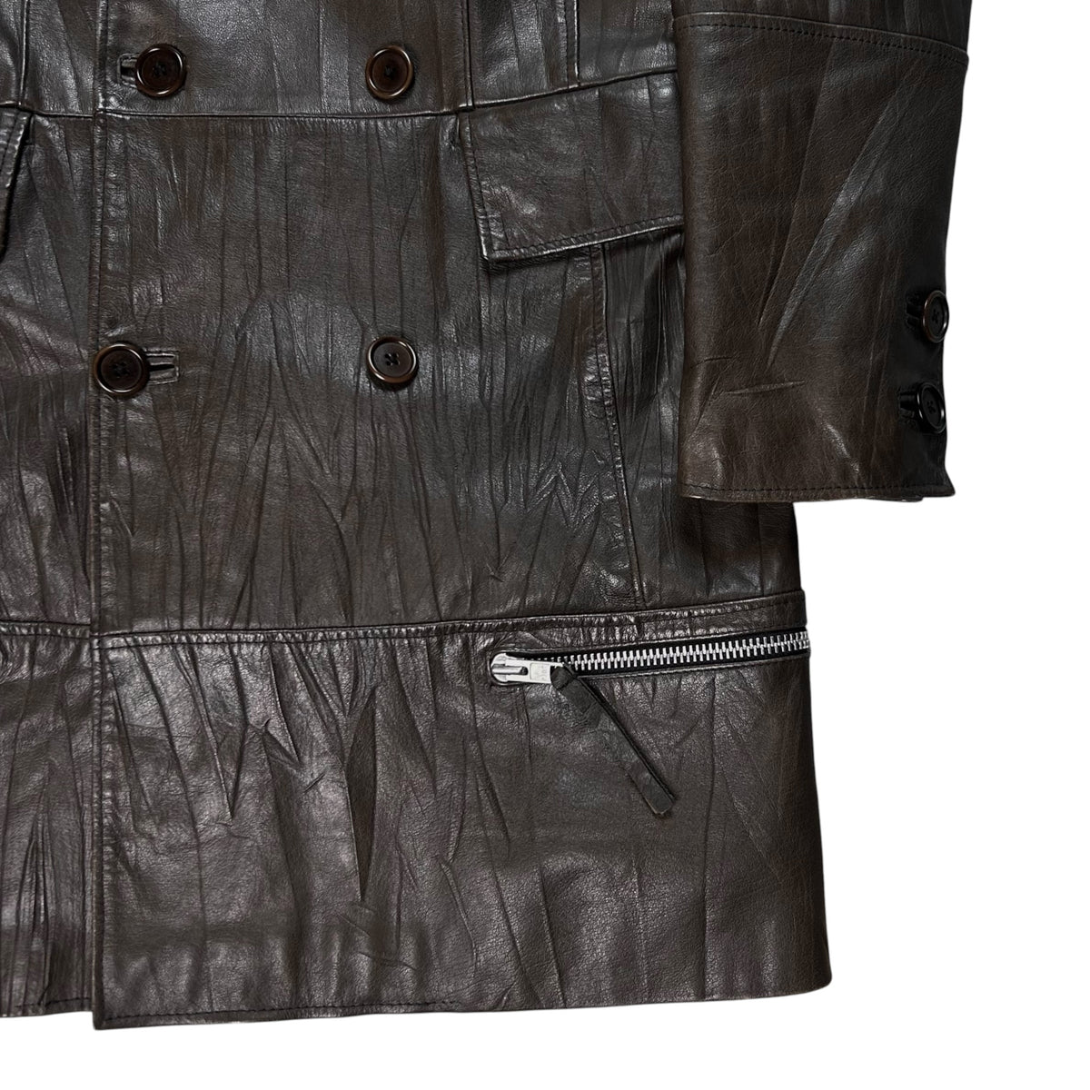Dirk Bikkembergs Zip Military Leather Coat - AW06