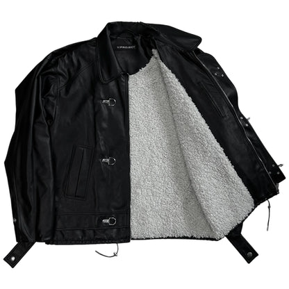 Y/Project Distorted Shoulder Fireman Buckle Faux Leather Jacket - AW20