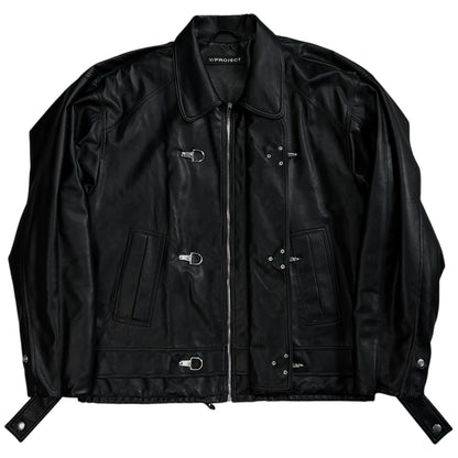 Y/Project Distorted Shoulder Fireman Buckle Faux Leather Jacket - AW20
