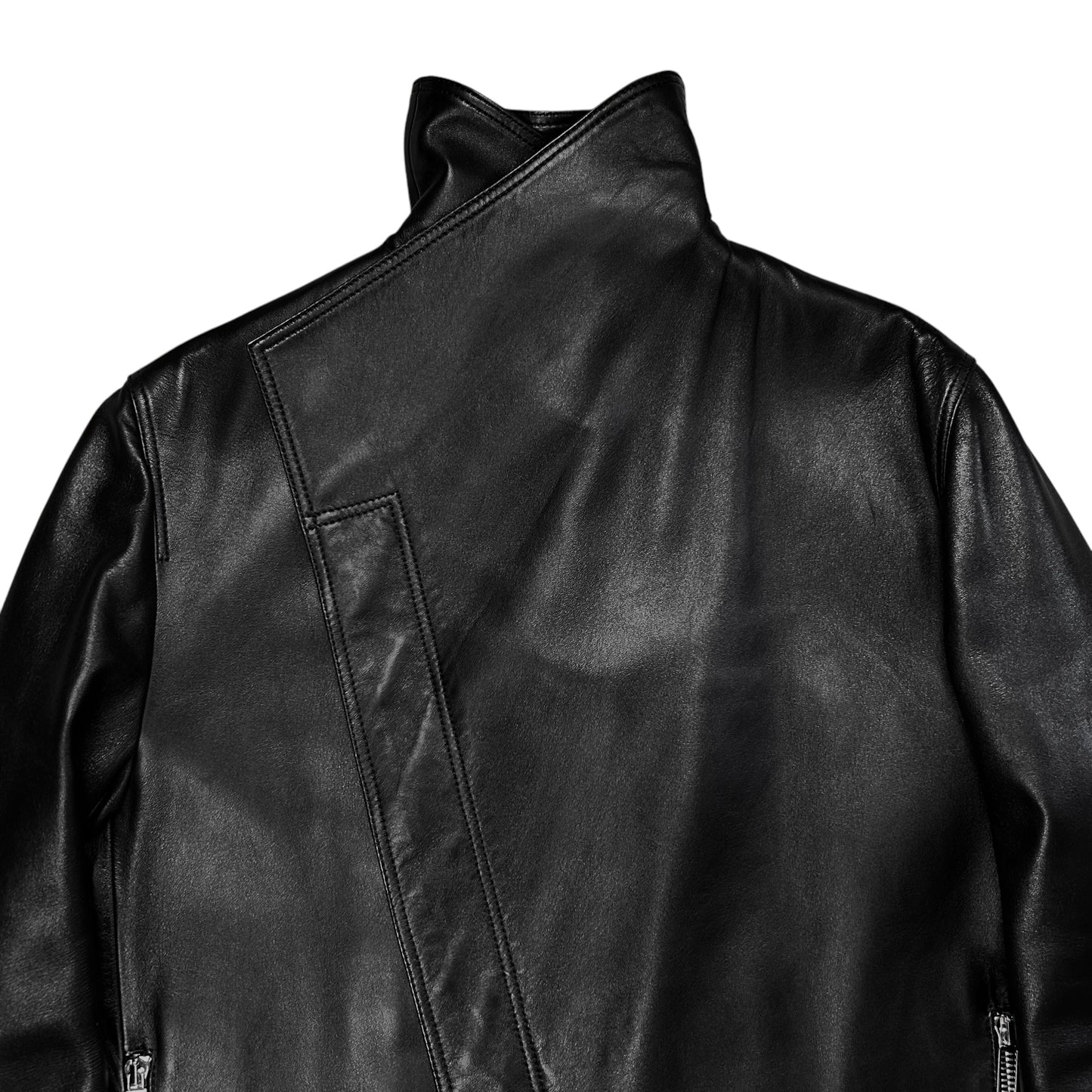 Dior Homme Asymmetric Drape Collar Leather Jacket - AW09