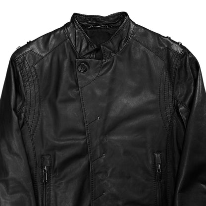 Dirk Bikkembergs Asymmetric Shoulder Stud Leather Jacket