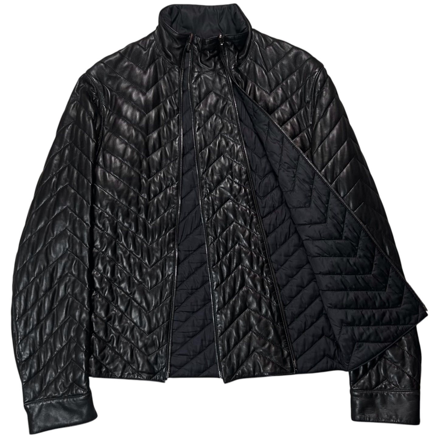 Jil Sander by Raf Simons Quilted Dual Zip Leather Jacket - AW07