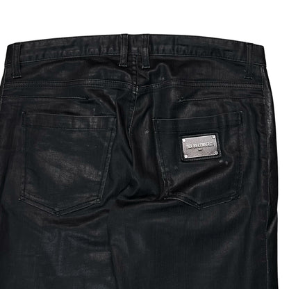 Dirk Bikkembergs Faux Leather Panel Waxed Jeans - SS12